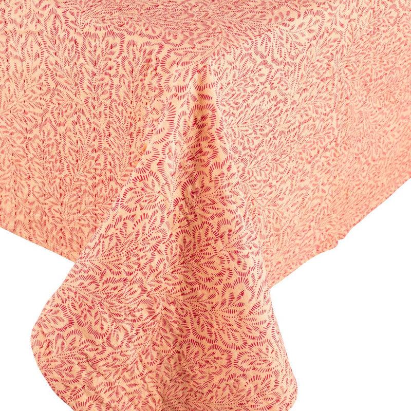 Caspari Reversible Kantha Table Cover In Fuchsia Block Print Leaves - 1 Each