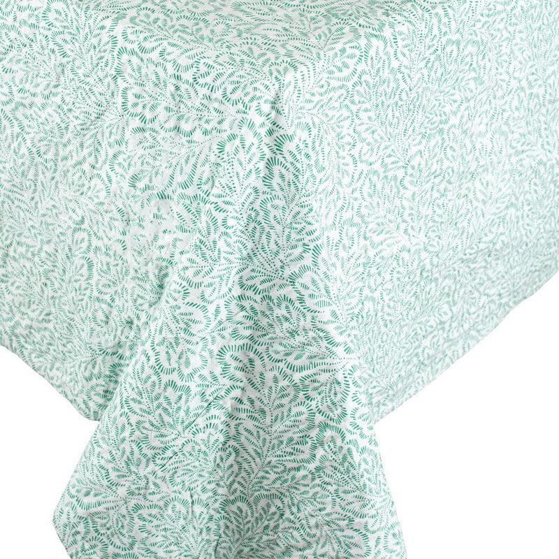 Caspari Reversible Kantha Table Cover In Green Block Print Leaves - 1 Each