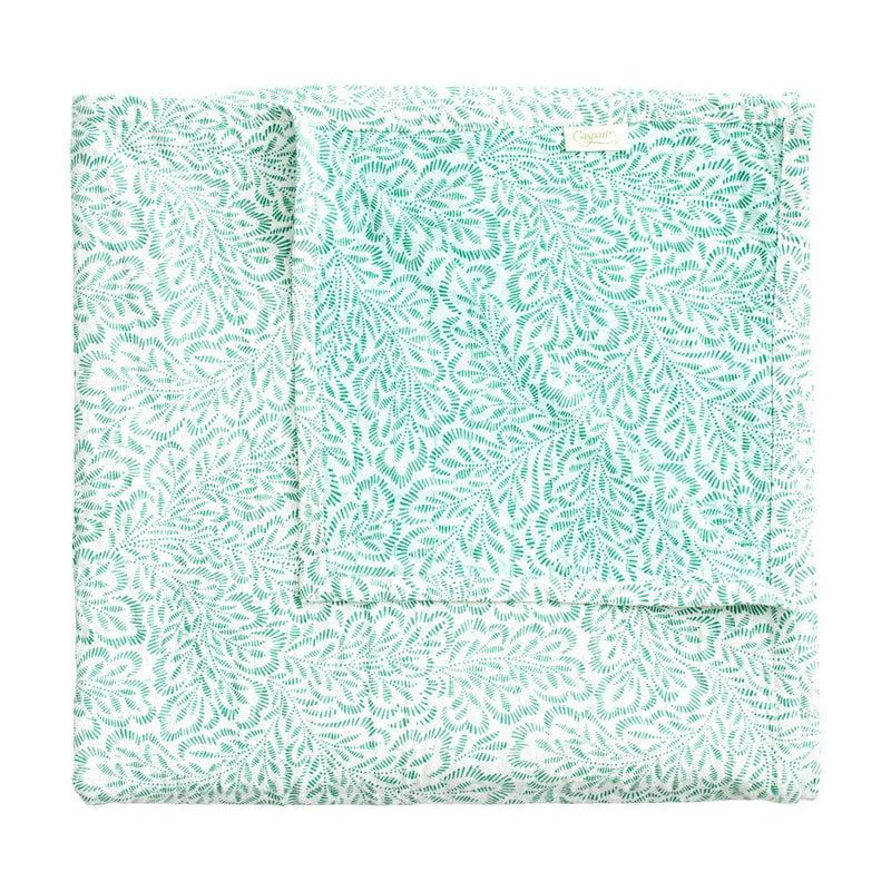 caspari Reversible Kantha Table Cover in Green Block Print Leaves - 1 Each