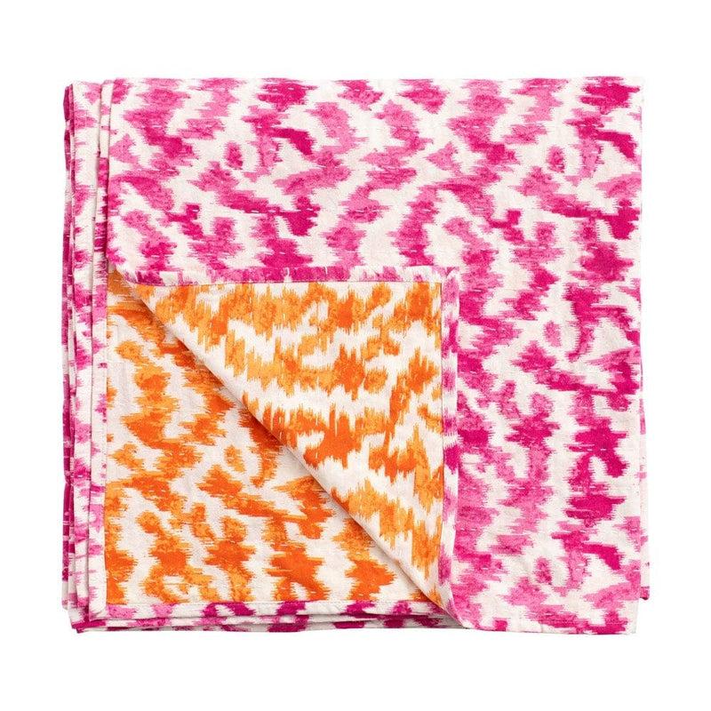 Caspari Reversible Kantha Table Cover In Orange & Fuchsia Modern Moiré - 1 Each