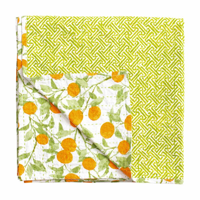 Caspari Reversible Kantha Table Cover In Orange Grove - 1 Each