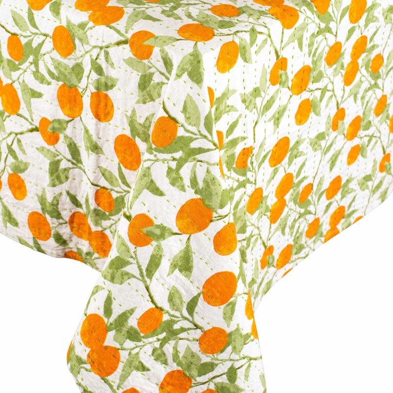Caspari Reversible Kantha Table Cover In Orange Grove - 1 Each