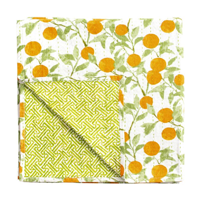 caspari Reversible Kantha Table Cover in Orange Grove - 1 Each