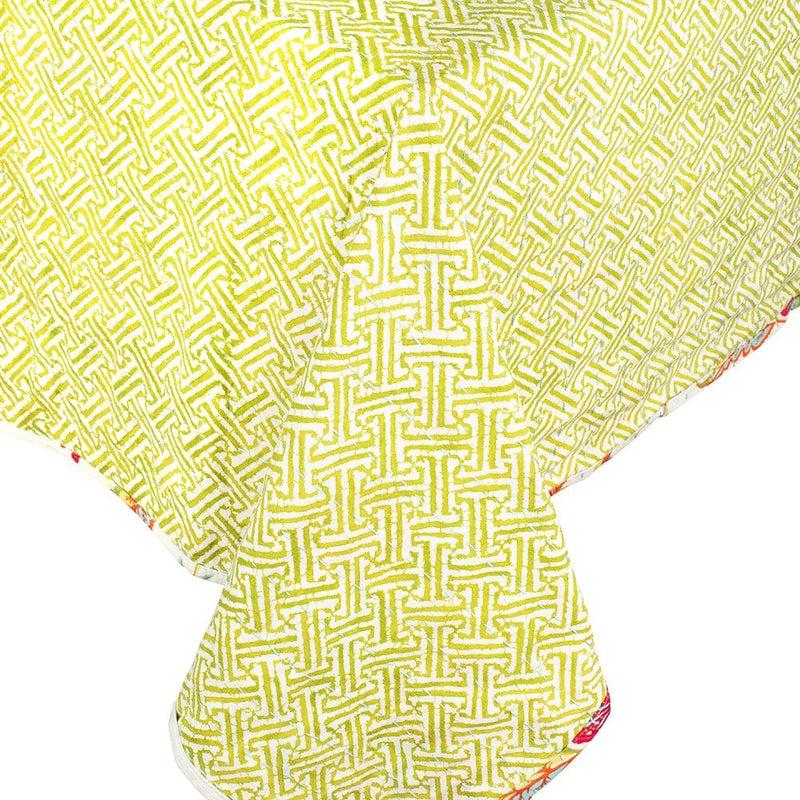 Caspari Reversible Kantha Table Cover In Passage To India & Green Fretwork - 1 Each