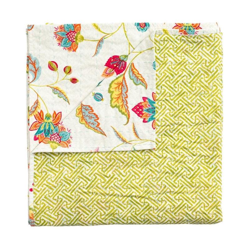 Caspari Reversible Kantha Table Cover In Passage To India & Green Fretwork - 1 Each