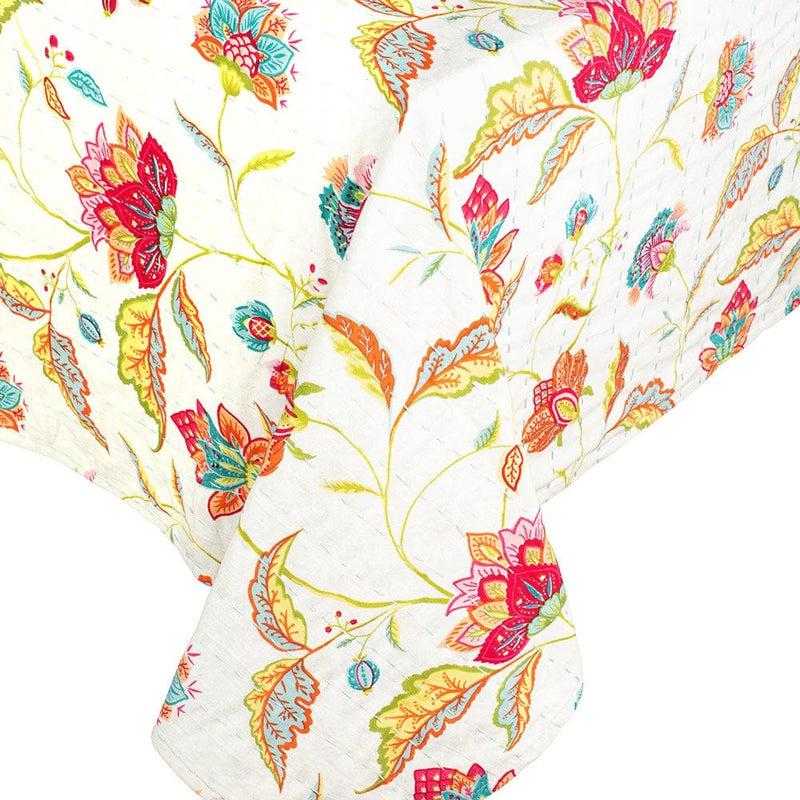 caspari Reversible Kantha Table Cover in Passage to India & Green Fretwork - 1 Each