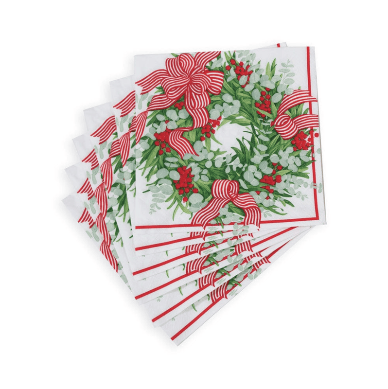 Caspari Ribbon Stripe Wreath Napkin Dinner - 20 Per Package 2 Packages