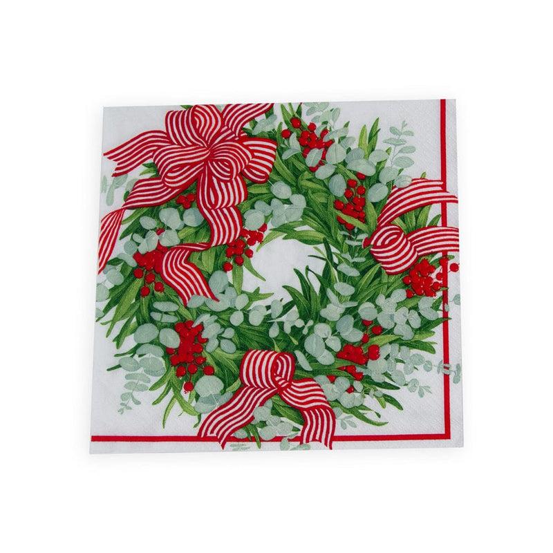 caspari Ribbon Stripe Wreath Napkin Dinner - 20 Per Package