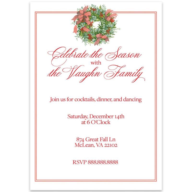 caspari Ribbon Stripe Wreath Personalized Invitations