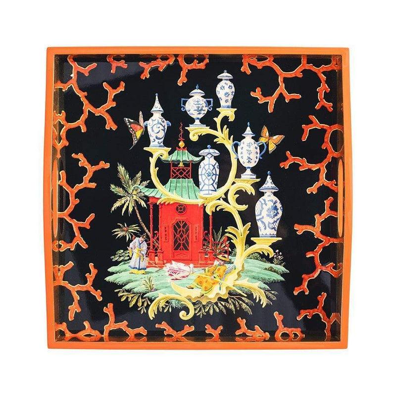 Caspari Rococo Fantasy Lacquer Square Tray In Black - 1 Each