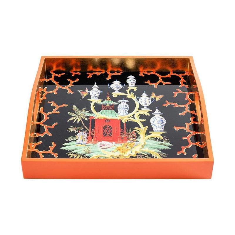 Caspari Rococo Fantasy Lacquer Square Tray In Black - 1 Each