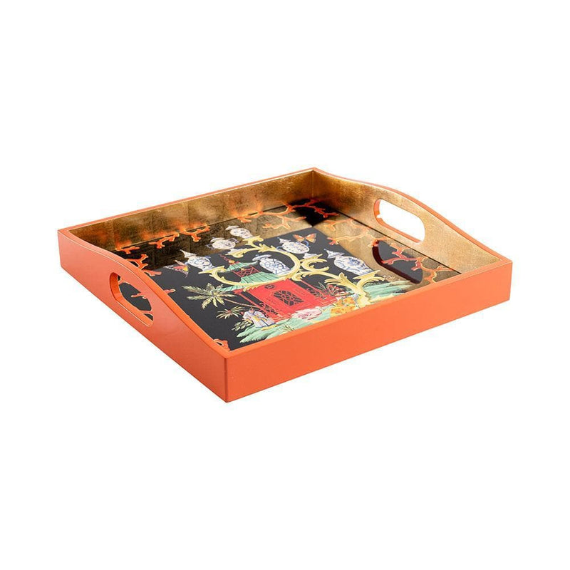 caspari Rococo Fantasy Lacquer Square Tray in Black - 1 Each