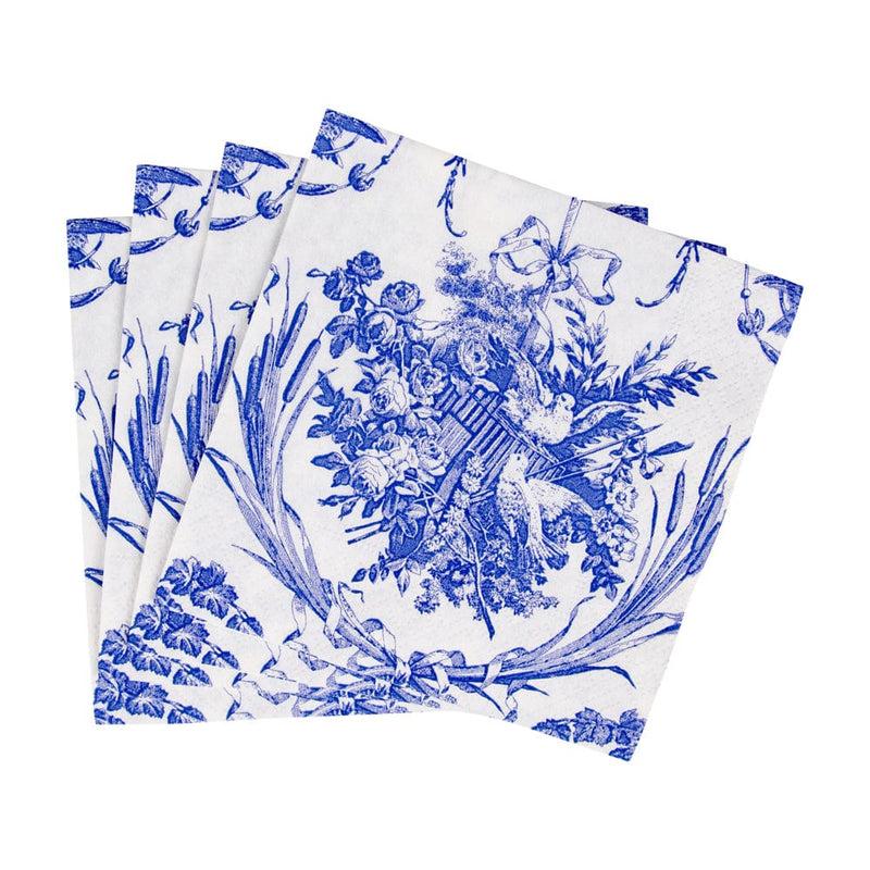 Caspari Romantic Toile Blue Cocktail Napkins - 20 Per Package