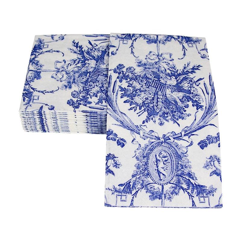 Caspari Romantic Toile Blue Guest Towel Napkins - 15 Per Package