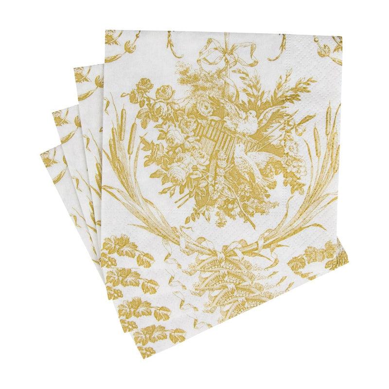Caspari Romantic Toile Gold Cocktail Napkins - 20 Per Package