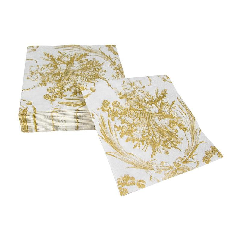 Caspari Romantic Toile Gold Cocktail Napkins - 20 Per Package