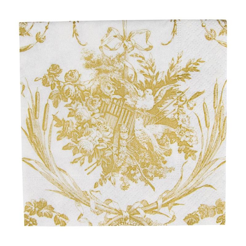 caspari Romantic Toile Gold Cocktail Napkins - 20 Per Package