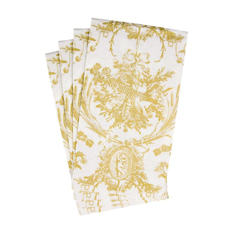 Caspari Romantic Toile Gold Guest Towel Napkins - 15 Per Package