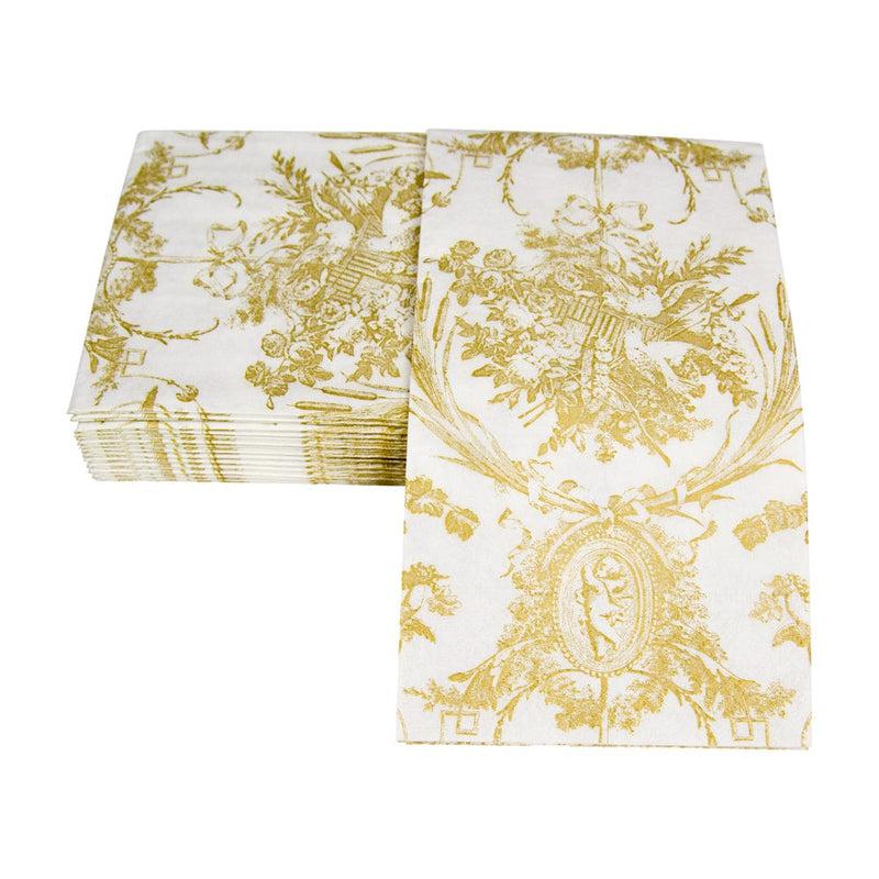 Caspari Romantic Toile Gold Guest Towel Napkins - 15 Per Package