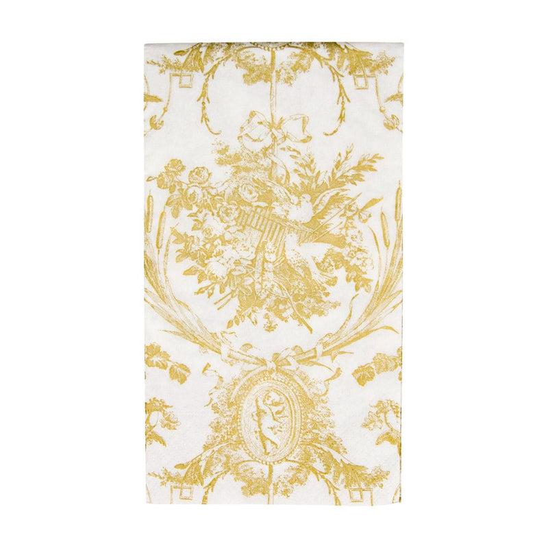 caspari Romantic Toile Gold Guest Towel Napkins - 15 Per Package
