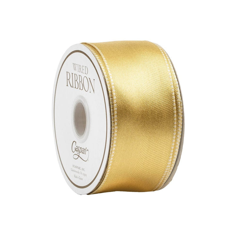 Caspari Satin Ivory & Gold Reversible Wired Ribbon -10 Yard Spool