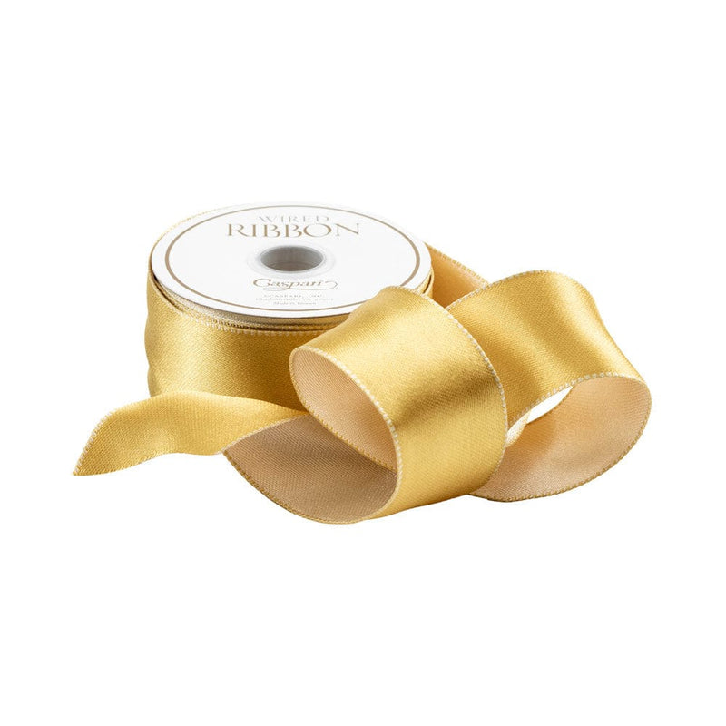 caspari Satin Ivory & Gold Reversible Wired Ribbon -10 Yard Spool