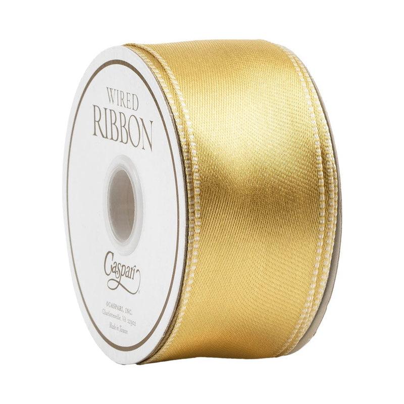 Caspari Satin Ivory & Gold Reversible Wired Ribbon - 6 Yard Spool