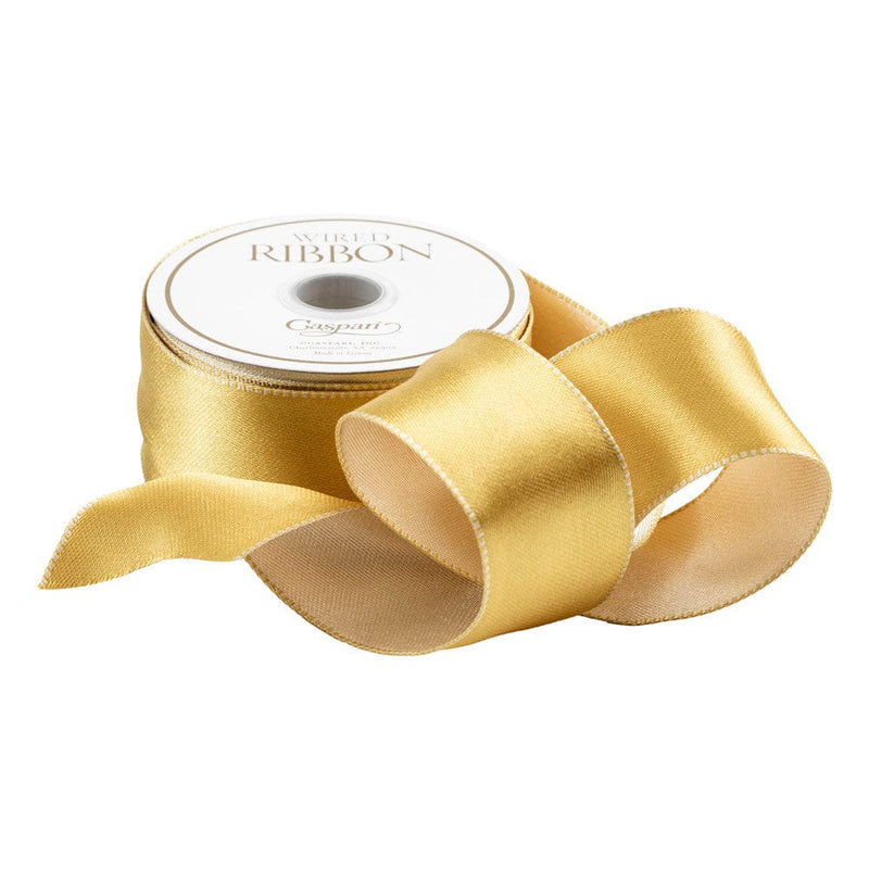 caspari Satin Ivory & Gold Reversible Wired Ribbon - 6 Yard Spool