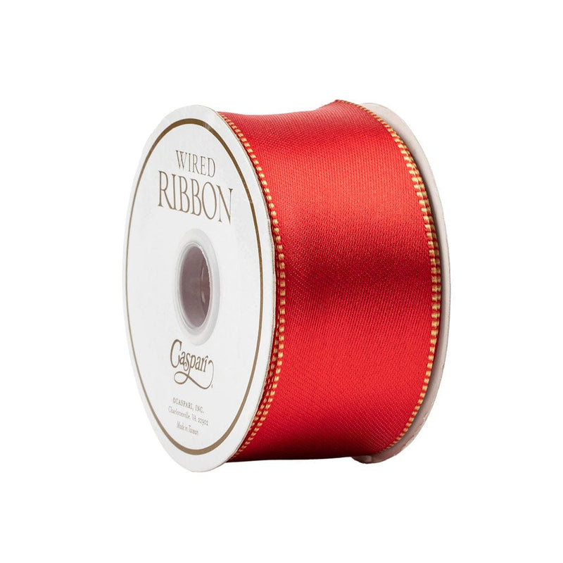 Caspari Satin Red & Gold Reversible Wired Ribbon - 10 Yard Spool