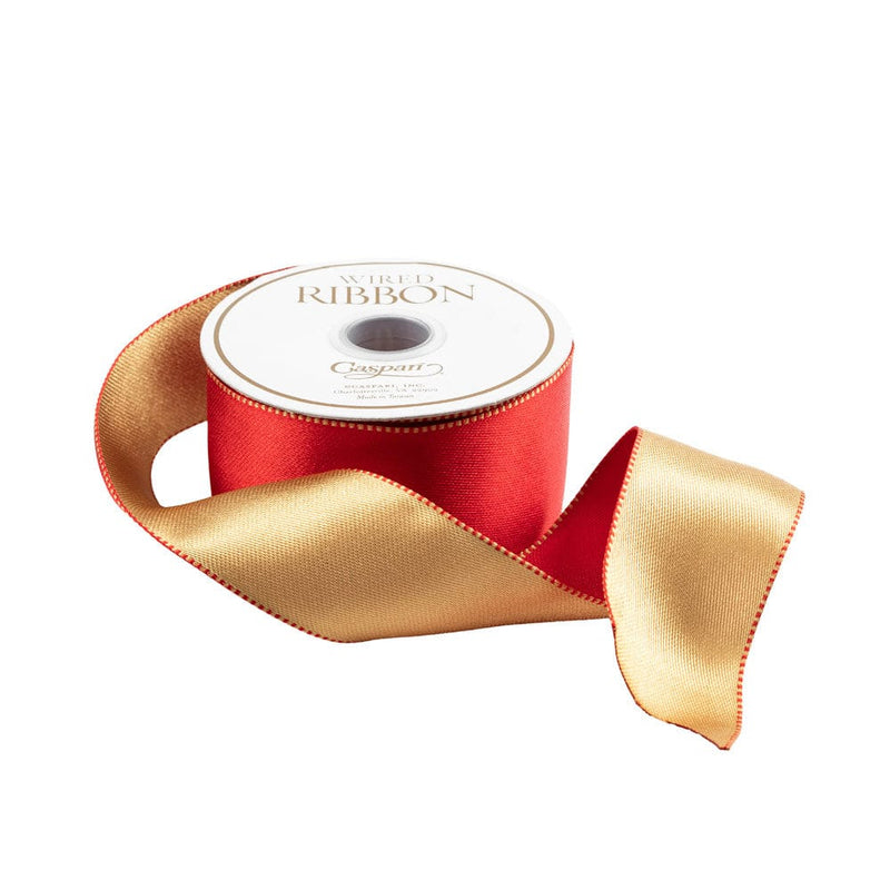 caspari Satin Red & Gold Reversible Wired Ribbon - 10 Yard Spool