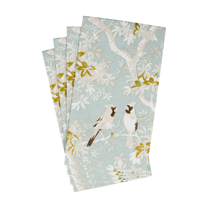 Caspari Scenic Songbirds Celadon Guest Towel Napkins - 15 Per Package