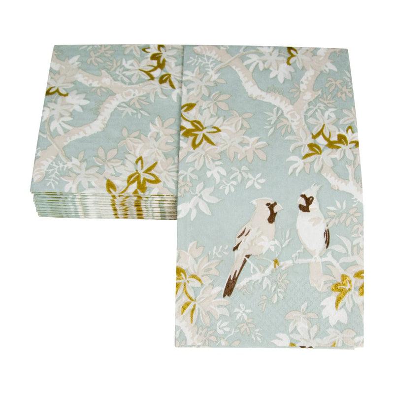 Caspari Scenic Songbirds Celadon Guest Towel Napkins - 15 Per Package