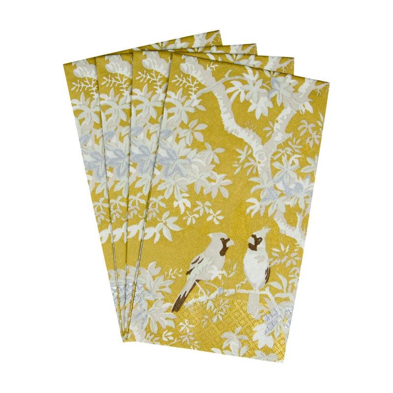 Caspari Scenic Songbirds Gold/Ivory Guest Towel Napkins - 15 Per Package