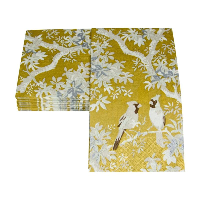 Caspari Scenic Songbirds Gold/Ivory Guest Towel Napkins - 15 Per Package