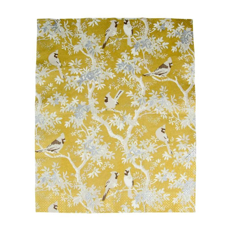Caspari Scenic Songbirds Gold & Ivory Guest Towel Napkins - 15 Per Package