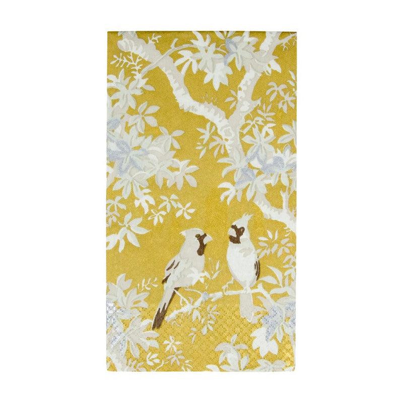 caspari Scenic Songbirds Gold & Ivory Guest Towel Napkins - 15 Per Package