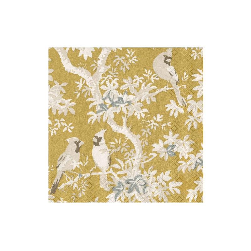caspari Scenic Songbirds Green & Ivory Boxed Cocktail Napkins - 40 Per Box
