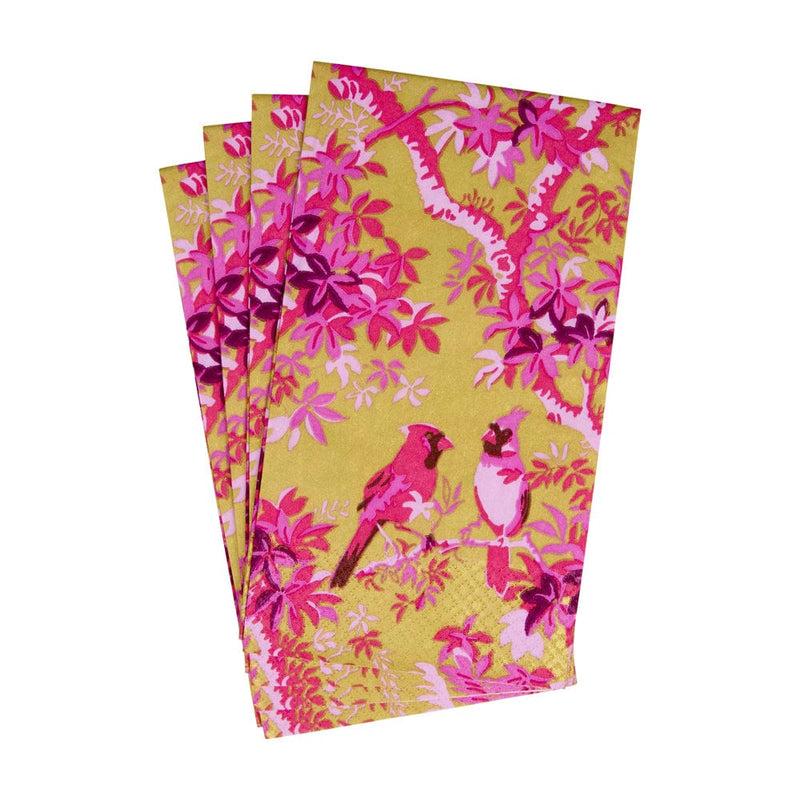 Caspari Scenic Songbirds Rose & Gold Guest Towel Napkins - 15 Per Package