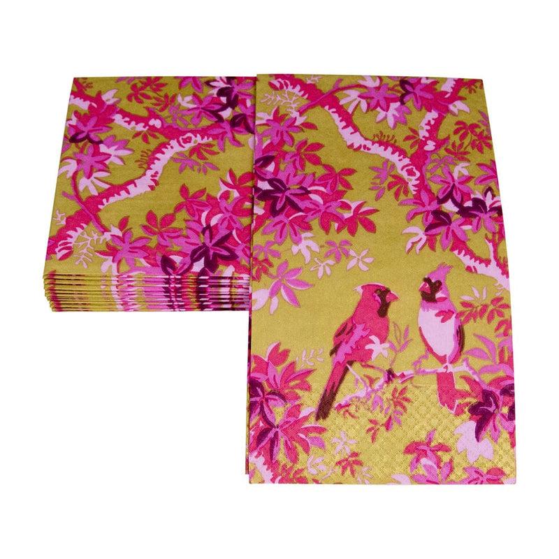Caspari Scenic Songbirds Rose & Gold Guest Towel Napkins - 15 Per Package
