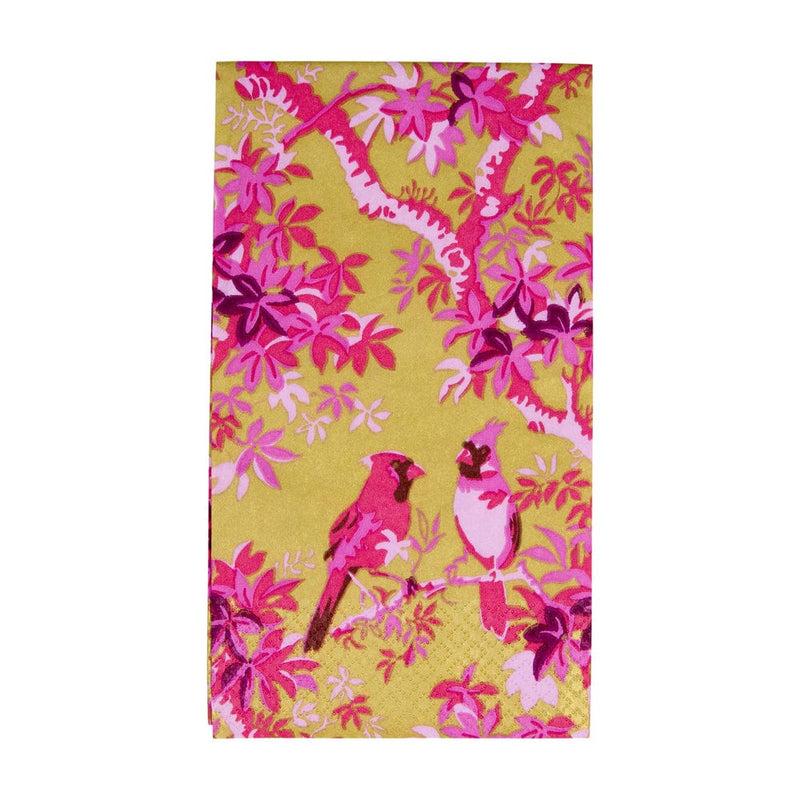 caspari Scenic Songbirds Rose & Gold Guest Towel Napkins - 15 Per Package