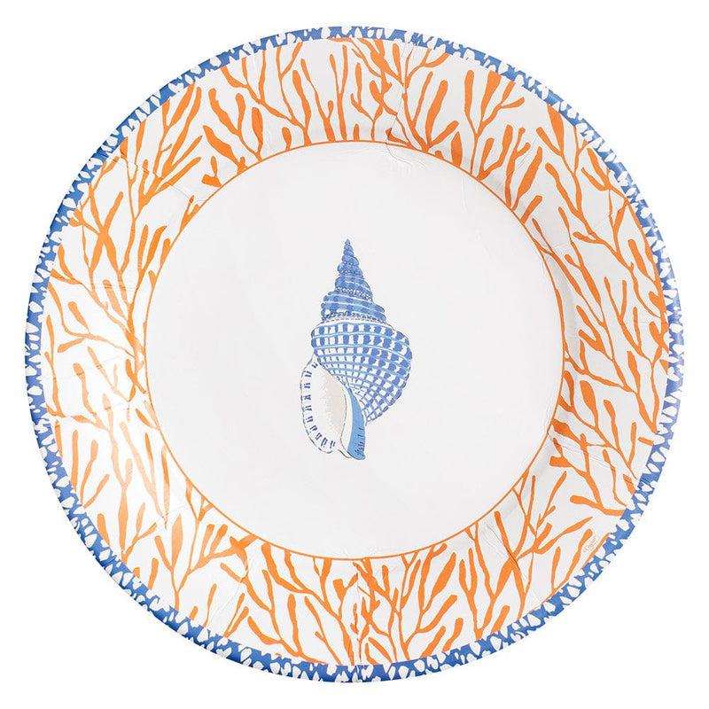 caspari Shell Toile Dinner Plates in Coral & Blue - 8 Per Package