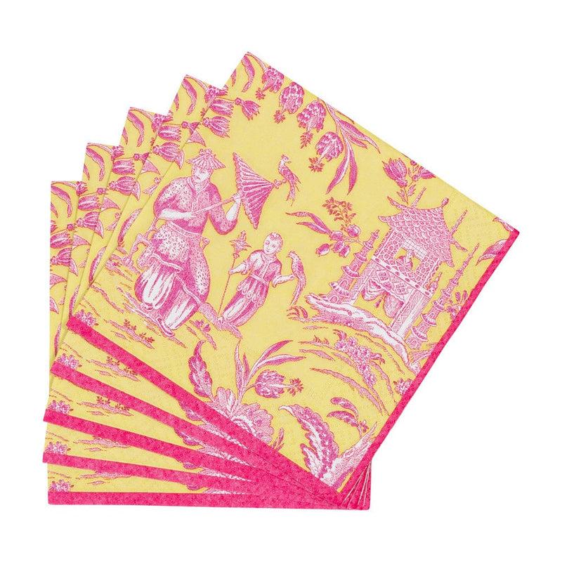 Caspari Silk Road Toile Chartreuse Cocktail Napkins - 20 Per Package