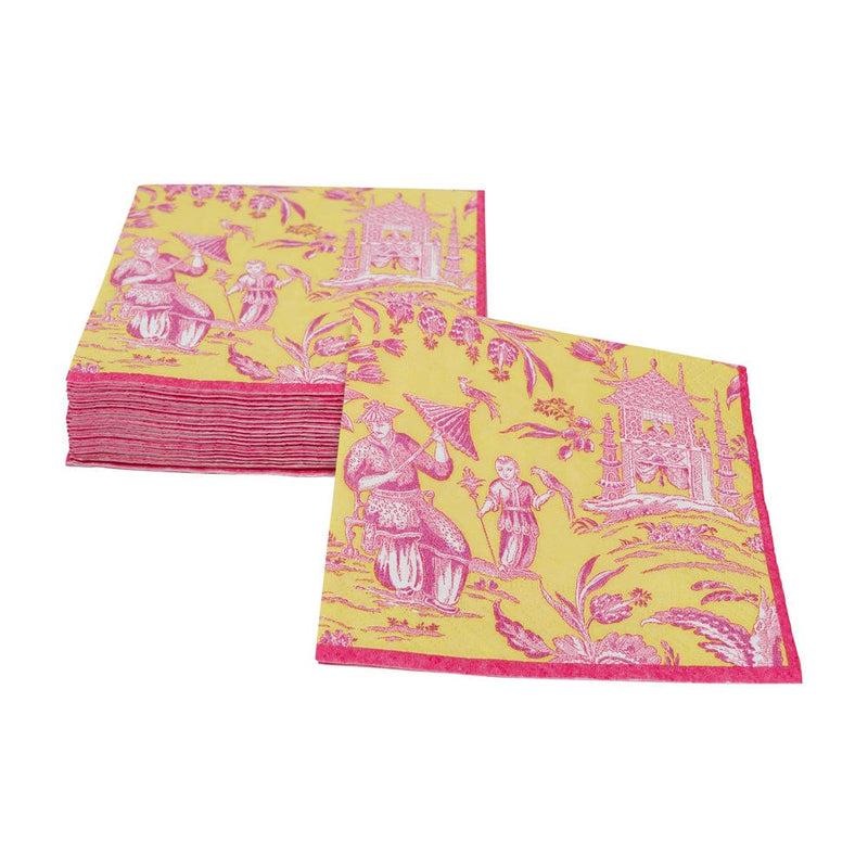Caspari Silk Road Toile Chartreuse Cocktail Napkins - 20 Per Package