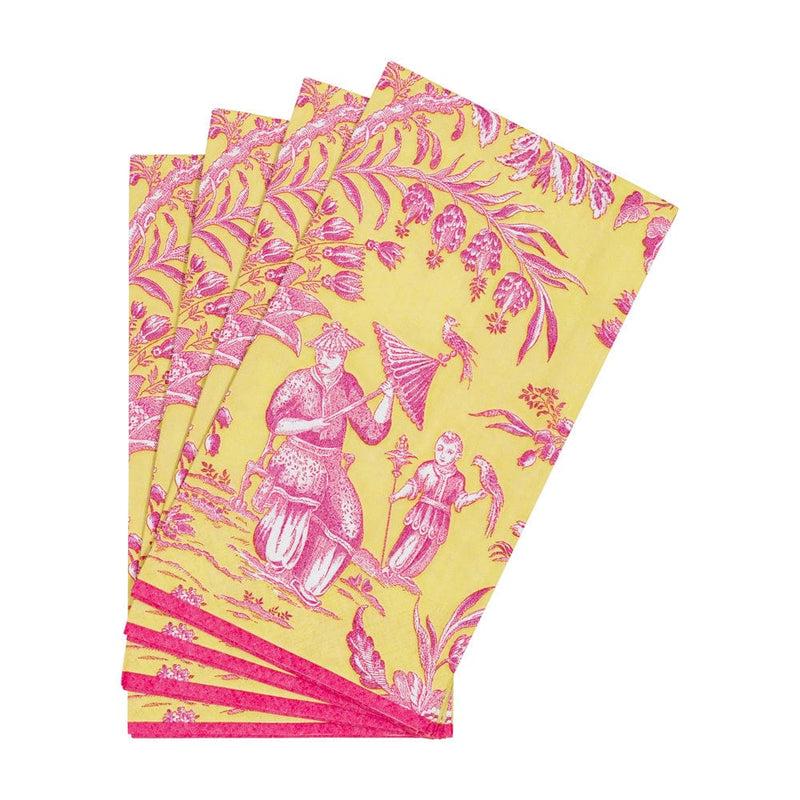 Caspari Silk Road Toile Chartreuse Guest Towel Napkins - 15 Per Package