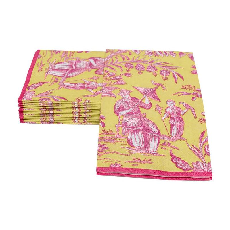 Caspari Silk Road Toile Chartreuse Guest Towel Napkins - 15 Per Package