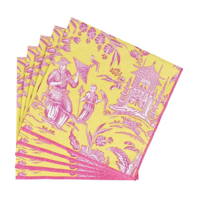 Caspari Silk Road Toile Chartreuse Luncheon Napkins - 20 Per Package