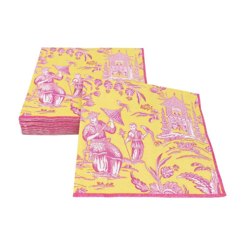 Caspari Silk Road Toile Chartreuse Luncheon Napkins - 20 Per Package