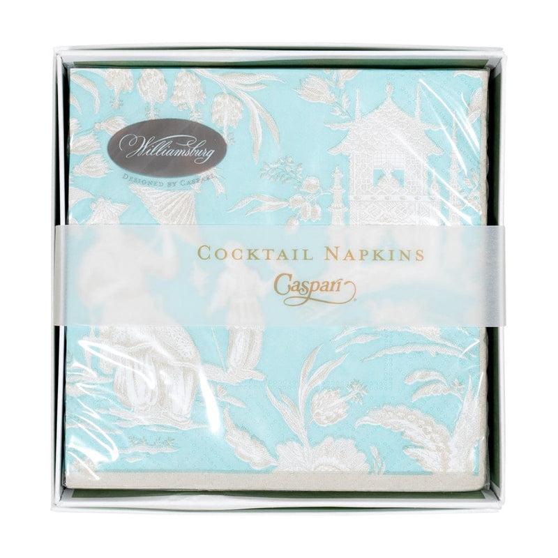 Caspari Silk Road Toile Robin's Egg Boxed Cocktail Napkins - 40 Per Box