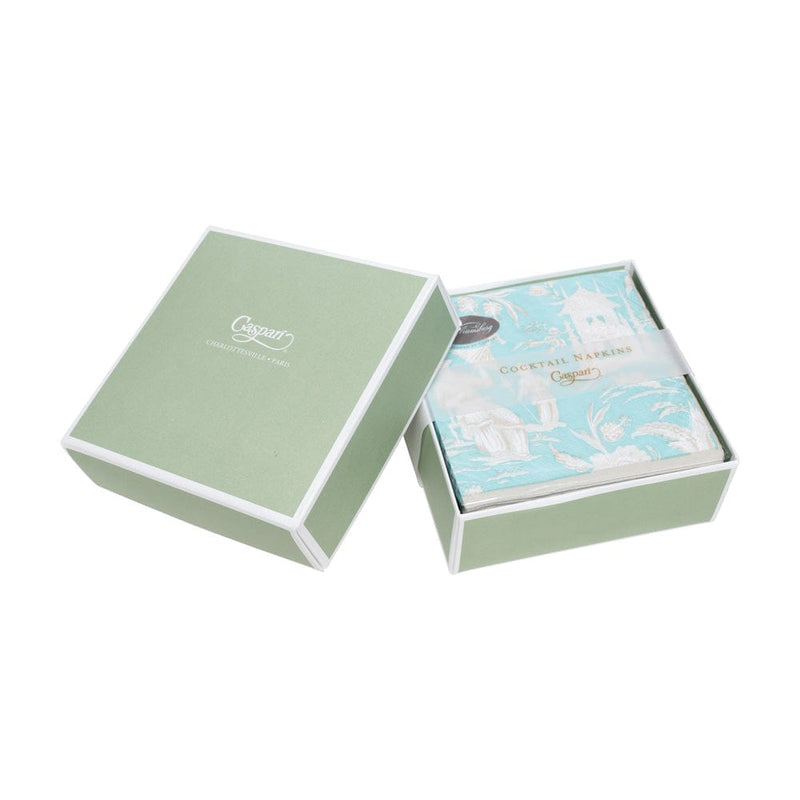 Caspari Silk Road Toile Robin's Egg Boxed Cocktail Napkins - 40 Per Box