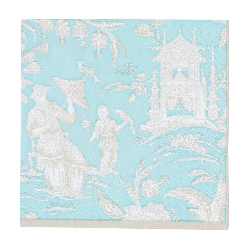 caspari Silk Road Toile Robin's Egg Boxed Cocktail Napkins - 40 Per Box